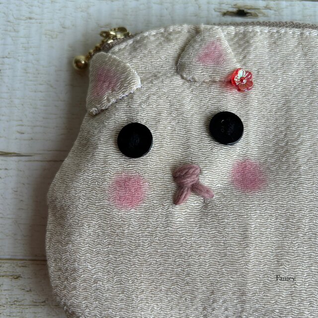 大人かわいい猫ちゃんと桜柄の小さめポーチ ちりめん ポケット