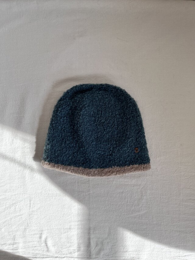 ＜KIDS＞　ツートンカラーニット帽　ブルーグリーン×ベージュ