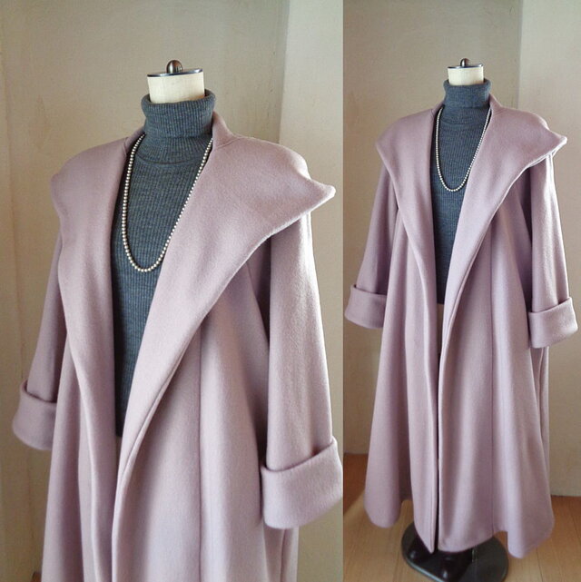 小柄さん♥グレイッシュピンク♥魔法使い♥超軽量 ビッグフード ローブコート♥ふんわり上質フリース