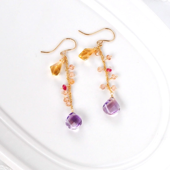 "Springlight Grace " アメトリンxシトリン　天然ジルコンピアス