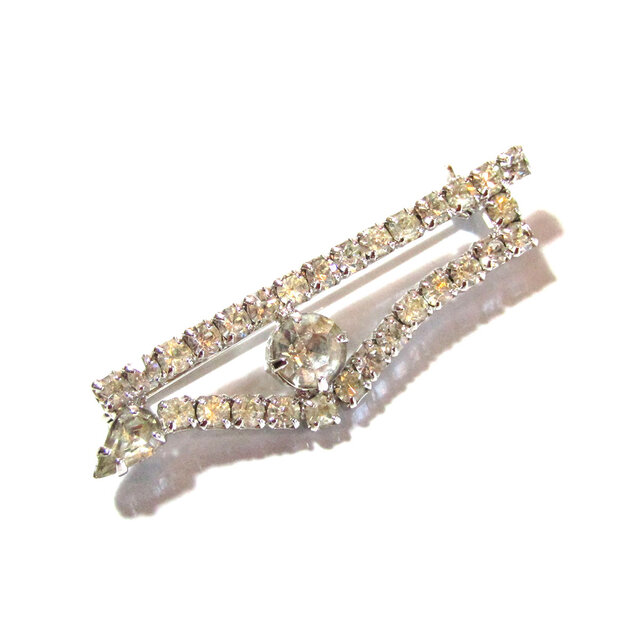 80s Vintage Clear Rhinestone Design Brooch