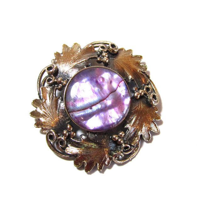 80s Vintage Purple Shell Flower Design Pendant Brooch