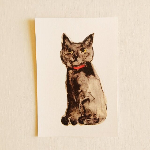 黒猫セット【ミニ額入り複製原画1点 ｜ポストカード2種】黒猫 猫 猫の