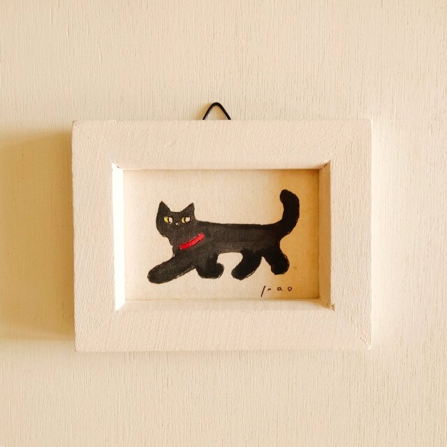 黒猫セット【ミニ額入り複製原画1点 ｜ポストカード2種】黒猫 猫 猫の