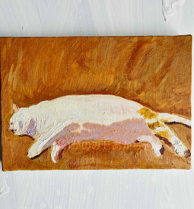 16×23㎝「優しい猫」油彩・原画・サムホールサイズ