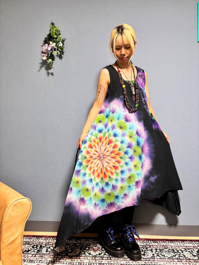 タイダイ ノースリーブ ワンピース ブラックビューティ 大曼荼羅 HD23-24