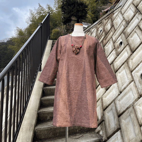 柿渋染めチュニックワンピース25005