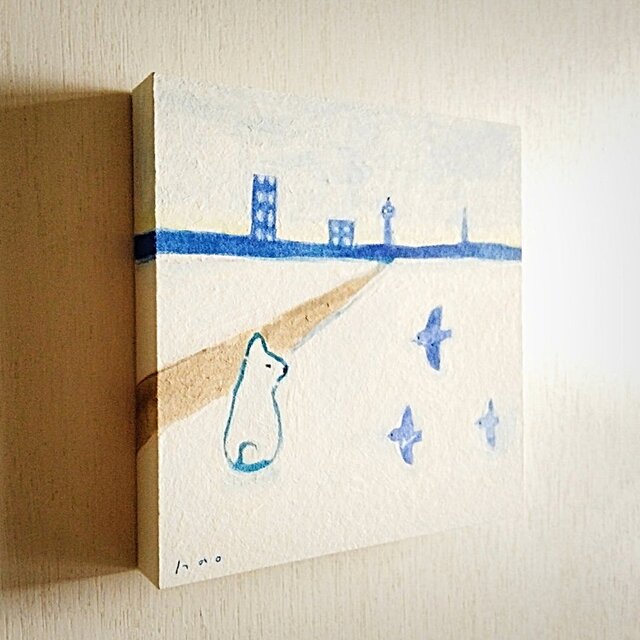 犬の絵｜原画「タワーのある町」 ※ボックス額縁入り | iichi 日々の
