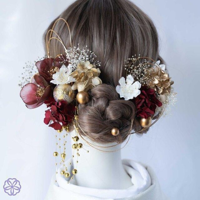 クリア椿と枝垂れパールの髪飾り No.CT88 髪飾り 成人式 卒業式 結婚式
