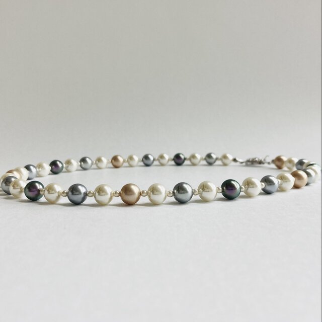 ガラスパールマルチカラーネックレス/8mm約42cm/タヒチxグレーmix/made in japan