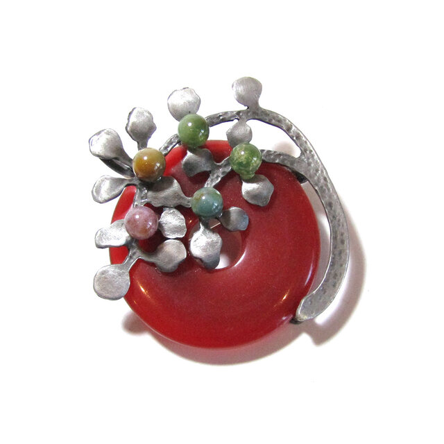 80s Vintage Agate Flower Design Pendant Brooch