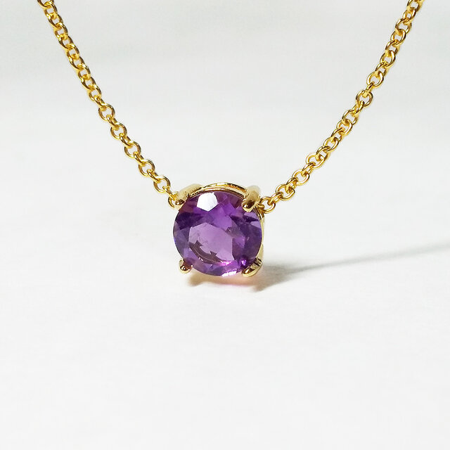 大粒 アメジスト　6mmラウンドカット ネックレス　　送料無料