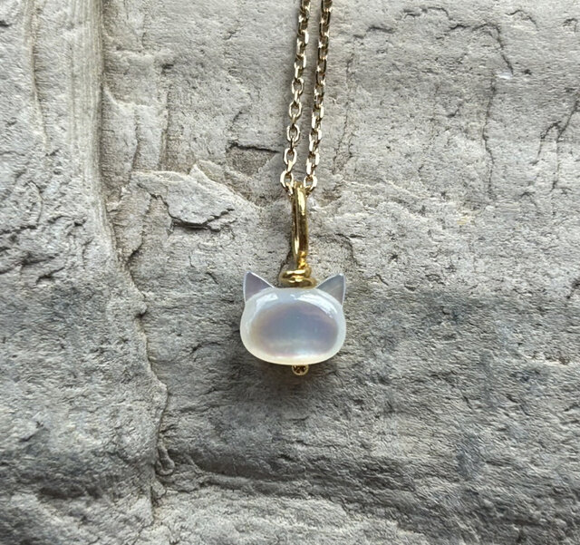 K24純金・天然白蝶貝（真珠貝)猫フェイス◇ペンダントトップ | iichi