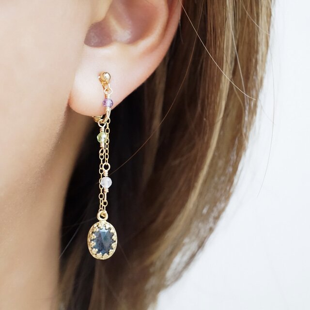 琥珀糖」モスカイヤナイト 天然石 誕生石 ピアス イヤリング シルバー