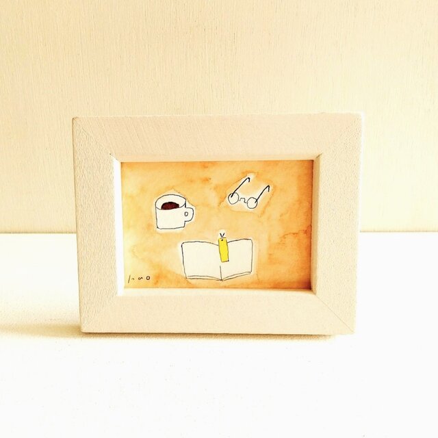 小さな絵｜原画「読書の時間」※木製ミニ額縁入り　