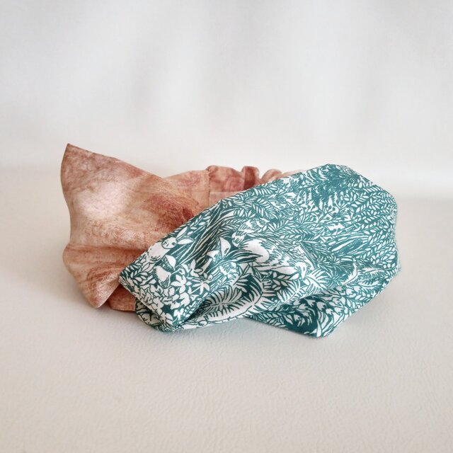 クロスタイプのヘアバンド　ターバン　森と動物たち×茶　18