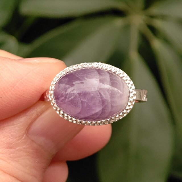 アメシスト　OVカボション11×15　ミル打ち留め　シルバーSV925リング
