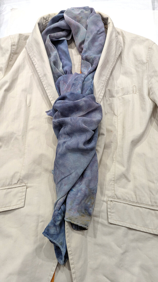 染美堂】墨流し染シルクストールちりめん大 グレー風圧柄_LL21 | iichi