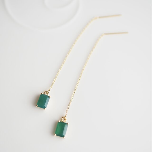 宝石質グリーンオニキスAAA＊14kgfアメリカンピアス 小ぶり