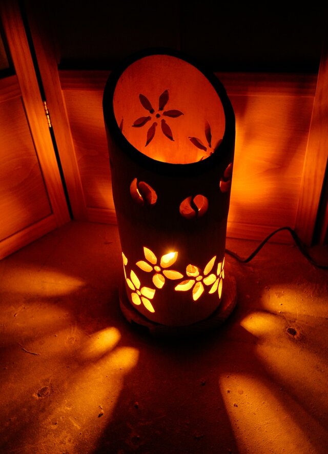 ◆全面彫◆竹灯り・竹あかり・竹灯籠　 ～～ 癒しの灯り ★秋華★～～ ◇全面彫◇竹灯り・竹あかり・竹灯籠 ～～ 癒しの灯り ☆燃焼