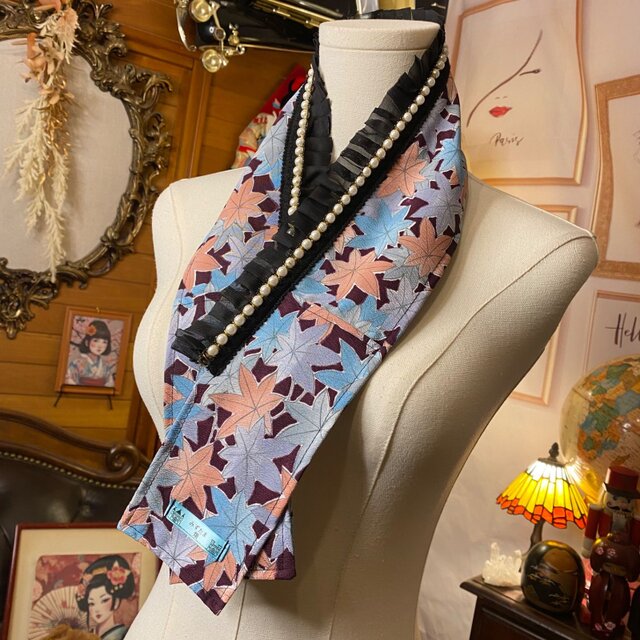 着物 リメイク 重ね衿 重ね襟 伊達襟|パール&フリル|レトロ&モダン 着物 リメイク 重ね衿 重ね襟 伊達襟|パール&フリル|レトロ&モダン