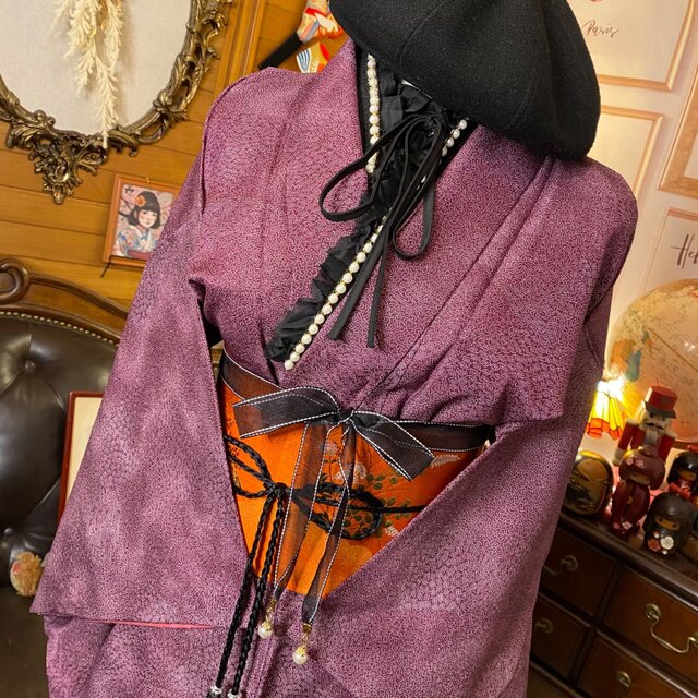 着物 ワンピース ドレス ハンドメイド リメイク 重ね衿 襟 和洋折衷