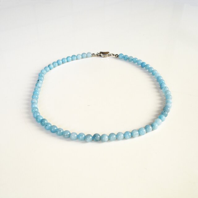 天然石アクアマリンのシンプル丸珠ネックレス＊5～6ｍｍ＊41ｃｍ◆送料無料♪
