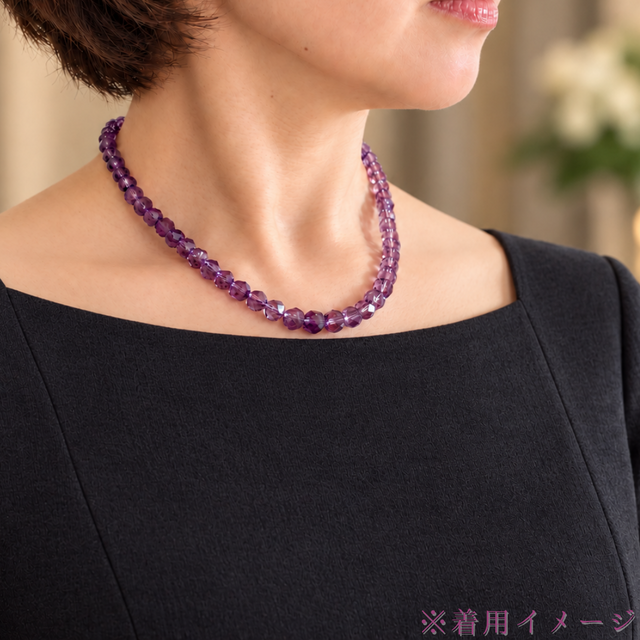 名工品 sv925 PAT アメシスト/紫水晶 天然石ネックレス - 一連 32面 竹
