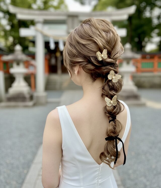 パール付　蝶々飾り　成人式　ダブル蝶　振袖　卒業式　袴　蝶々の髪飾り　二重蝶々　バタフライ　ｺﾞｰﾙﾄﾞ OHANA