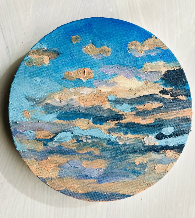 直径25㎝「夕空２」油彩・絵画・原画・丸形・アートパネル 直径25㎝「夕空2」油彩・絵画・原画・丸形・アートパネル 直径