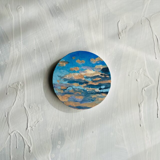 直径25㎝「朝の空　2025-2」油彩・絵画・原画・丸形・アートパネル 直径25㎝「朝の空 2025-2」油彩・絵画・原画・丸形・アート