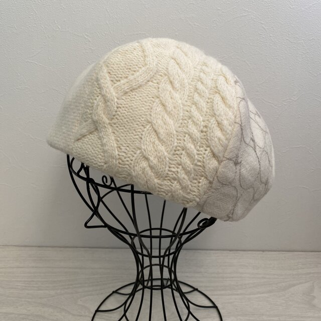 送料無料　いろんなウールのベレー帽（ホワイト）