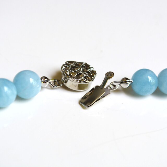 天然石アクアマリンのシンプル丸珠ネックレス＊8mm＊42cm