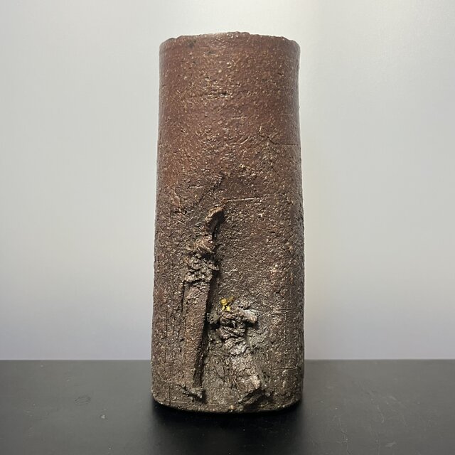 雛付きリバーシブル花器　灰志野釉　No.5