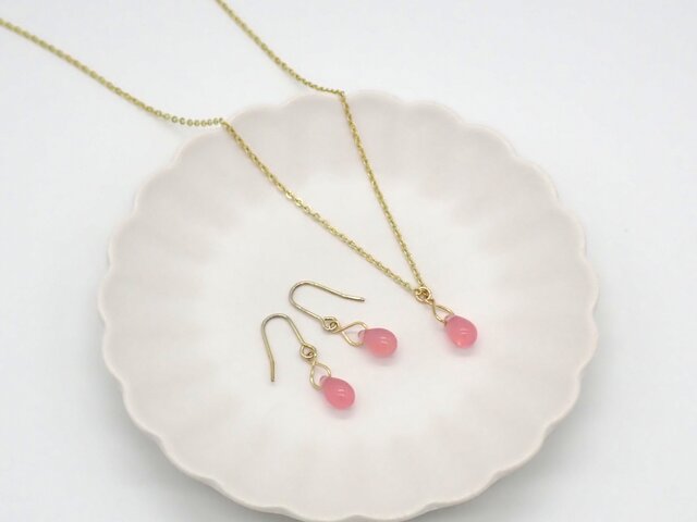 5色から選べる》しずくビーズネックレス＆ピアス／イヤリングセット③