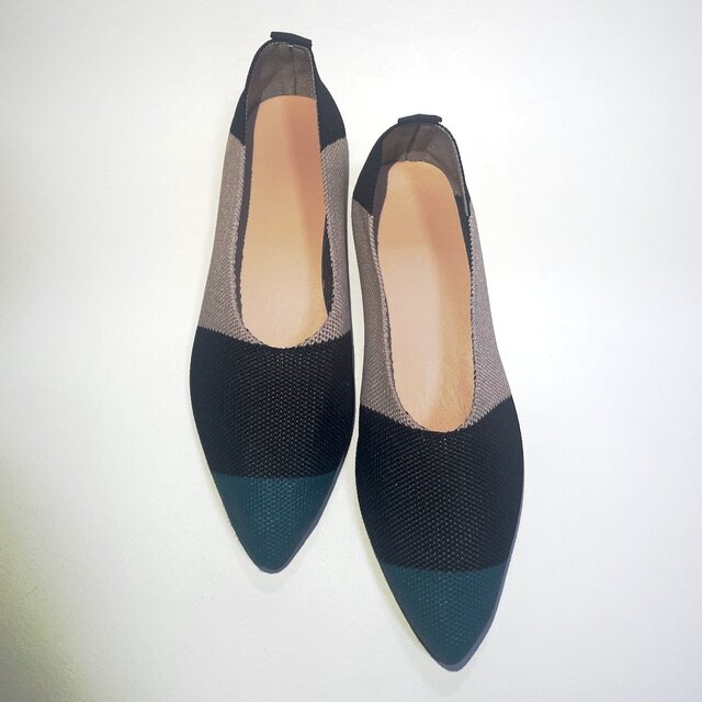 ◆24.5cm・1,000円引きSALE◆ トリコロールフラットカジュアルパンプスα (軽くて楽ちん 1cmヒール)