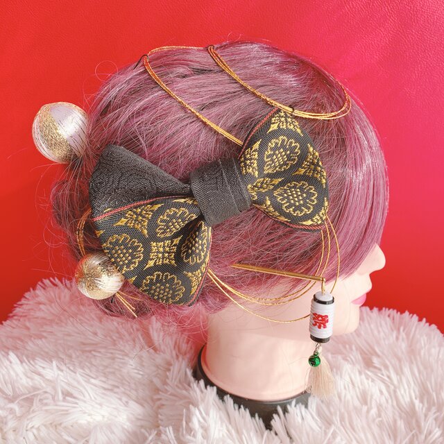 畳縁リボン☆お祭り髪飾り☆成人式髪飾り☆結婚式髪飾り路袴ヘア☆卒業式髪飾り☆リボン☆ヘッドドレス☆御神輿☆だんじり☆よさこい