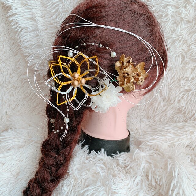 お花☆水引髪飾り☆リボン☆パールガーランド☆袴ヘア☆成人式髪飾り