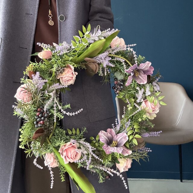 迫力の50cm！】ラベンダー畑をそのままリースに！！開花チューリップ