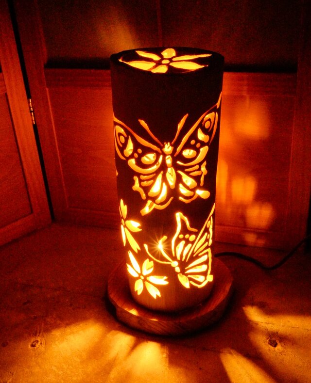 ◆全面彫◆竹灯り・竹あかり・竹灯籠　 ～～ 癒しの灯り ★蝶々★～～