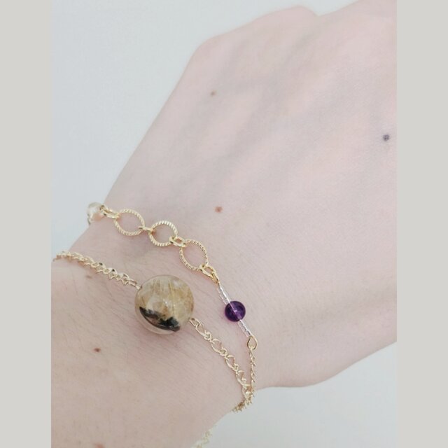 「陽だまりの祈り ― イエロージャスパー＆アメジストのブレスレット」