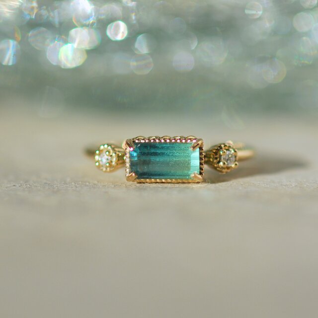 大学 兄弟割引 バイカラートルマリン&Dia green＆blue リング K10YG【1点限り / アクセサリー