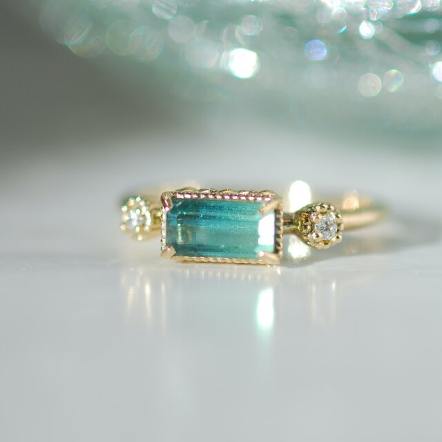 green＆blue バイカラートルマリン&Dia リング / K10YG【1点限り