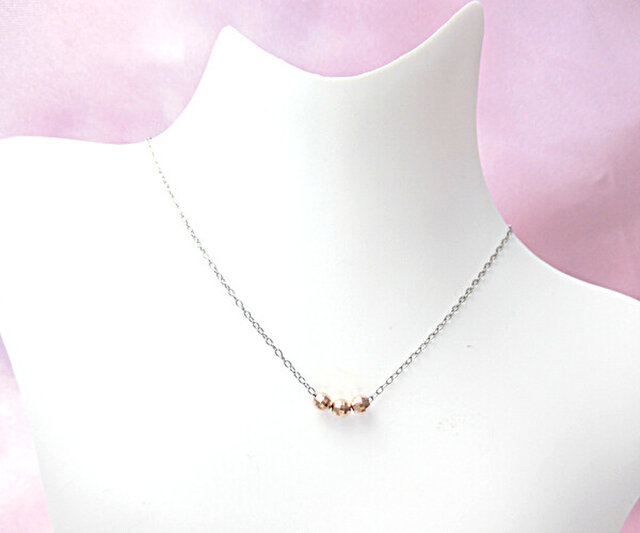 18金ピンクゴールド製ミラーボールペンダント（3個） ◎金属