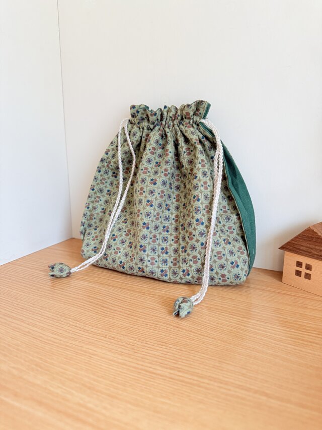 古布の変わり巾着袋