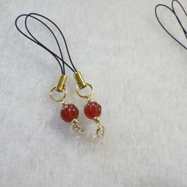 ＜天然石シリーズ＞「カーネリアン」ストラップ（茶色系/金具：金色）