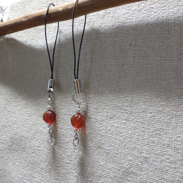 ＜天然石シリーズ＞「カーネリアン」ストラップ（茶色系/金具：銀色）