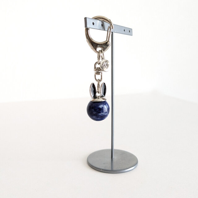 天然石のうさ耳＊キーホルダー/ソーダライト×SILVER】兎モチーフ