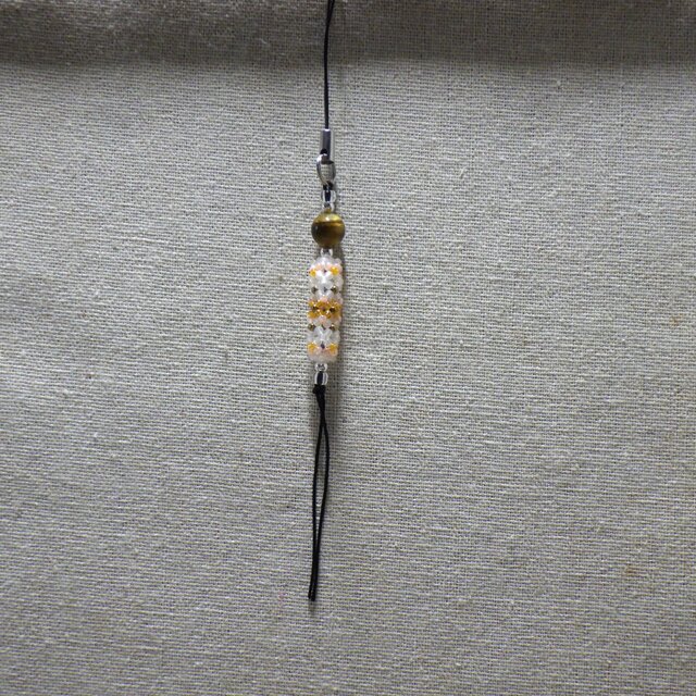 ＜天然石シリーズ＞「タイガーアイ」ストラップ（オレンジ色系/金具：銀色）