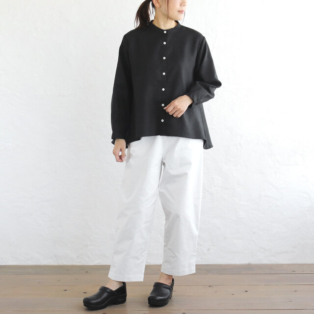 カジュアルからフォーマルまで リネン バンドカラーAライン